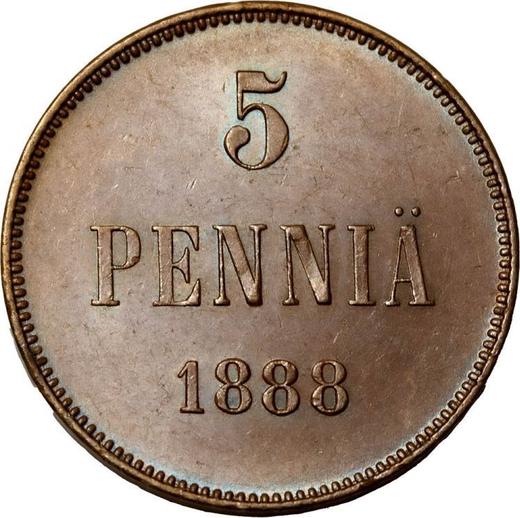 Реверс монеты - 5 пенни 1888 года - цена  монеты - Финляндия, Великое княжество
