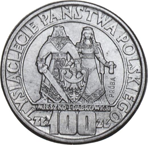 Rewers monety - PRÓBA 100 złotych 1960 "Mieszko i Dąbrówka" Srebro Bez znaku mennicy - cena srebrnej monety - Polska, PRL