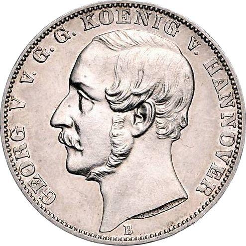 Аверс монеты - Талер 1865 года B "Ватерлоо" - цена серебряной монеты - Ганновер, Георг V