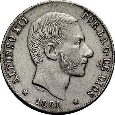 Awers monety - 20 centavos 1881 - cena srebrnej monety - Filipiny, Alfons XII