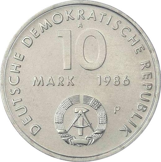 Реверс монеты - 10 марок 1986 года A "Эрнст Тельман" Серебро Пробные - цена серебряной монеты - Германия, ГДР