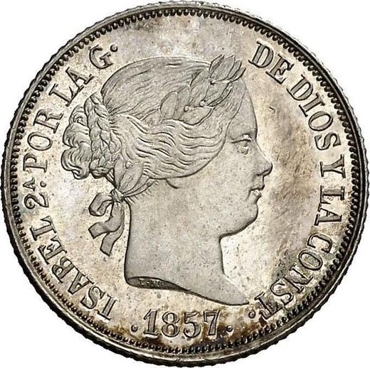 Anverso 2 reales 1857 Estrellas de seis puntas - valor de la moneda de plata - España, Isabel II