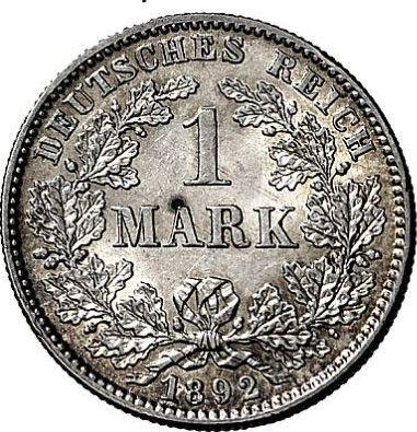 Аверс монеты - 1 марка 1892 года F "Тип 1891-1916" - цена серебряной монеты - Германия, Германская Империя