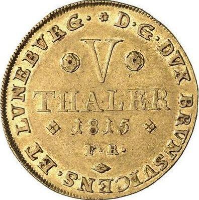 Reverso 5 táleros 1815 FR - valor de la moneda de oro - Brunswick-Wolfenbüttel, Federico Guillermo