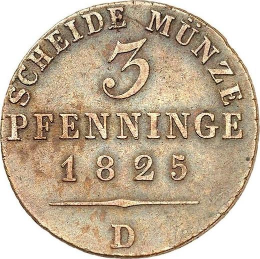 Reverso 3 Pfennige 1825 D - valor de la moneda  - Prusia, Federico Guillermo III