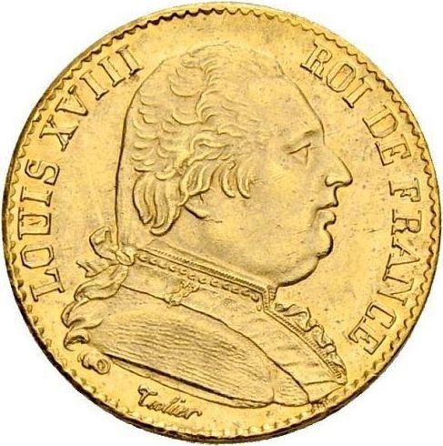 Аверс монеты - 20 франков 1815 года B "Тип 1814-1815" Руан - цена золотой монеты - Франция, Людовик XVIII