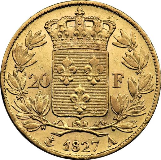 Reverso 20 francos 1827 A "Tipo 1825-1830" París - valor de la moneda de oro - Francia, Carlos X