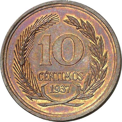 Реверс монеты - Пробные 10 сентимо 1937 года Пьедфорт - цена  монеты - Испания, II Республика