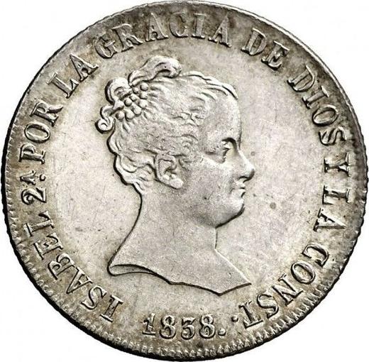 Аверс монеты - 4 реала 1838 года S RD - цена серебряной монеты - Испания, Изабелла II