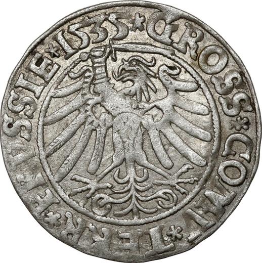 Rewers monety - 1 grosz 1535 "Toruń" - cena srebrnej monety - Polska, Zygmunt I Stary