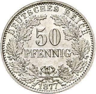 Аверс монеты - 50 пфеннигов 1877 года G "Тип 1877-1878" - цена серебряной монеты - Германия, Германская Империя