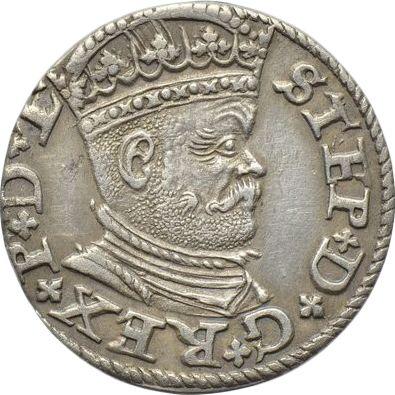 Awers monety - Trojak 1586 "Ryga" - cena srebrnej monety - Polska, Stefan Batory