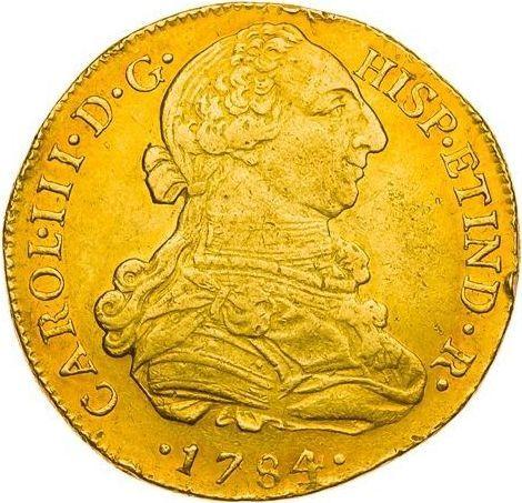 Awers monety - 8 escudo 1784 MI - cena złotej monety - Peru, Karol III