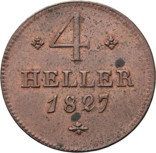 Реверс монеты - 4 геллера 1827 года - цена  монеты - Гессен-Кассель, Вильгельм II