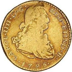 Awers monety - 2 escudo 1795 IJ - cena złotej monety - Peru, Karol IV