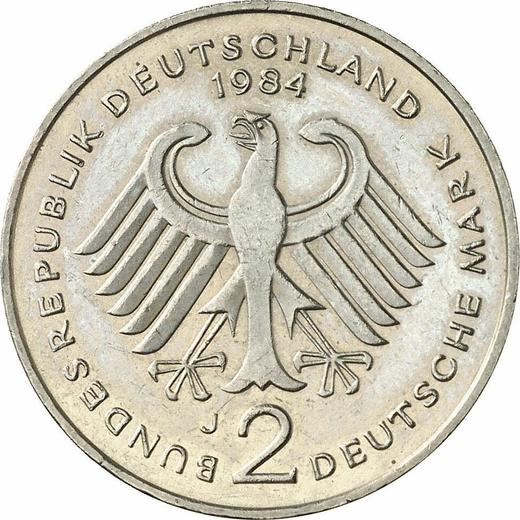 Reverso 2 marcos 1984 J "Theodor Heuss" - valor de la moneda  - Alemania, RFA