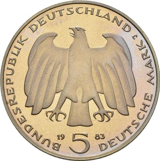 Reverso 5 marcos 1983 J "Karl Marx" - valor de la moneda  - Alemania, RFA