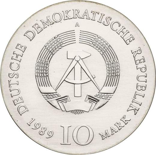 Rewers monety - 10 marek 1989 A "Schadow" - cena srebrnej monety - Niemcy, NRD