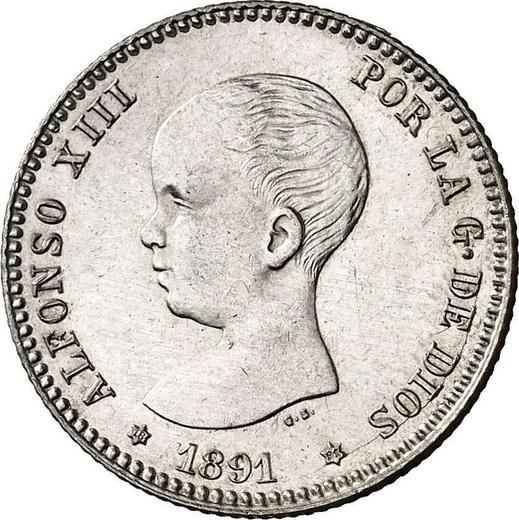 Awers monety - 1 peseta 1891 PGM - cena srebrnej monety - Hiszpania, Alfons XIII
