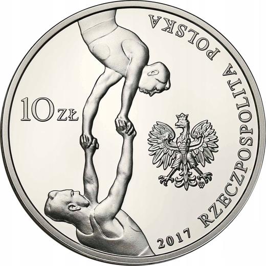 Anverso 10 eslotis 2017 MW "150 aniversario de la fundación de la Sociedad Gimnástica de Sokół" - valor de la moneda de plata - Polonia, República moderna