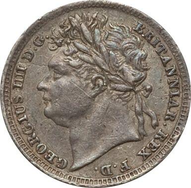 Аверс монеты - Пенни 1828 года "Монди" - цена серебряной монеты - Великобритания, Георг IV