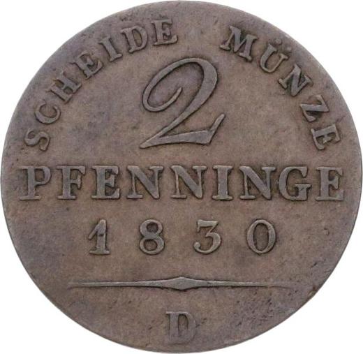 Реверс монеты - 2 пфеннига 1830 года D - цена  монеты - Пруссия, Фридрих Вильгельм III