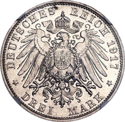 Rewers monety - Próba 3 marki 1917 E "Saksonia" - cena srebrnej monety - Niemcy, Cesarstwo Niemieckie
