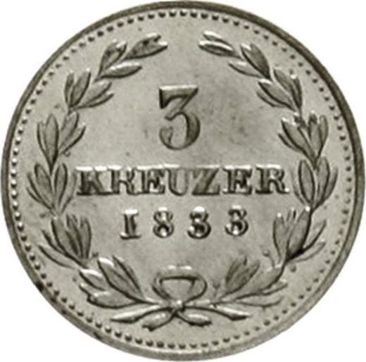 Реверс монеты - 3 крейцера 1833 года - цена серебряной монеты - Баден, Леопольд