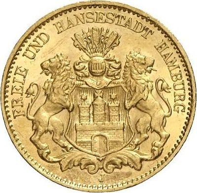 Аверс монеты - 10 марок 1888 года J "Гамбург" - цена золотой монеты - Германия, Германская Империя