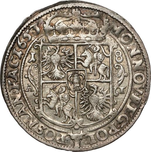 Reverse Ort (18 Groszy) 1653 AT "Straight shield" - Silver Coin Value - Poland, John II Casimir