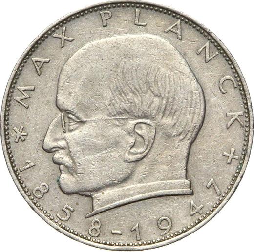 Anverso 2 marcos 1960 J "Max Planck" - valor de la moneda  - Alemania, RFA