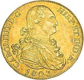 Anverso 8 escudos 1803 M FA - valor de la moneda de oro - España, Carlos IV