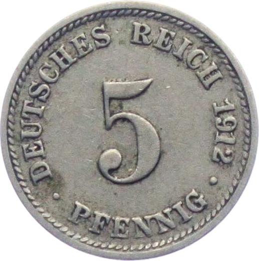 Anverso 5 Pfennige 1912 D "Tipo 1890-1915" - valor de la moneda  - Alemania, Imperio alemán