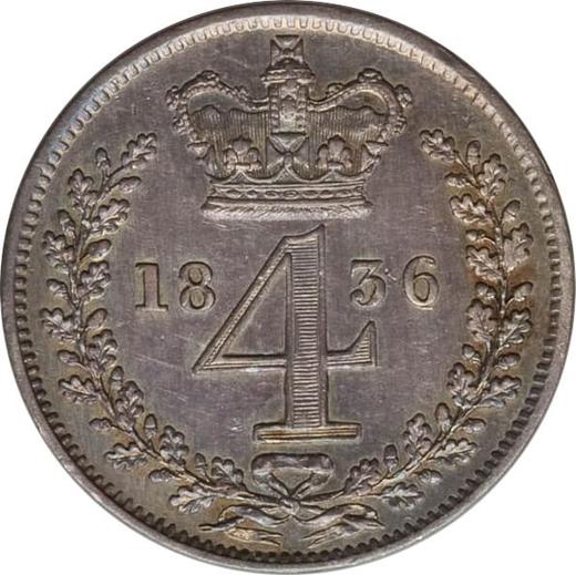 Reverso 4 peniques (Groat) 1836 "Maundy" - valor de la moneda de plata - Gran Bretaña, Guillermo IV