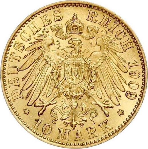 Reverso 10 marcos 1909 A "Prusia" - valor de la moneda de oro - Alemania, Imperio alemán