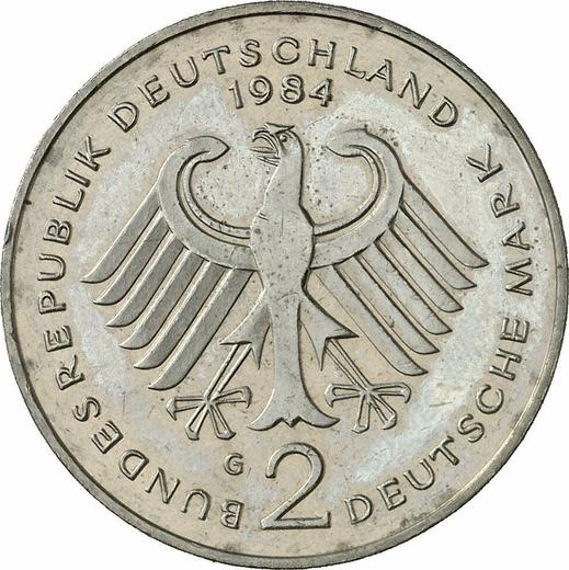 Reverso 2 marcos 1984 G "Kurt Schumacher" - valor de la moneda  - Alemania, RFA