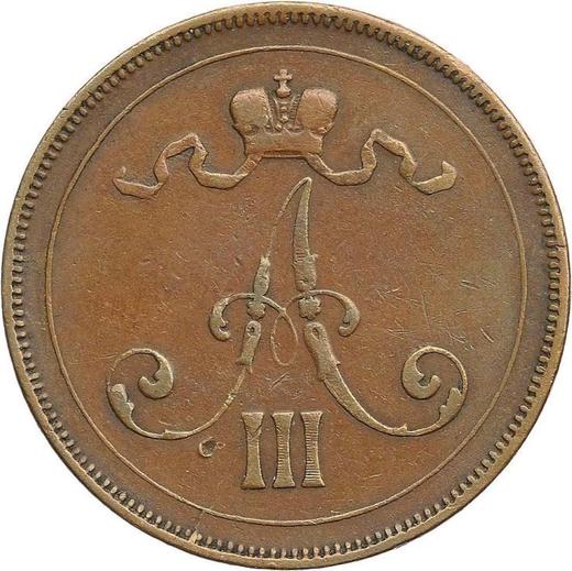 Аверс монеты - 10 пенни 1889 года - цена  монеты - Финляндия, Великое княжество