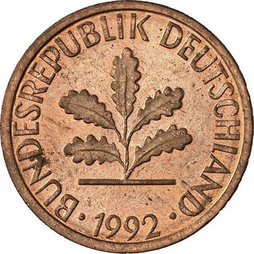 Реверс монеты - 1 пфенниг 1992 года A - цена  монеты - Германия, ФРГ