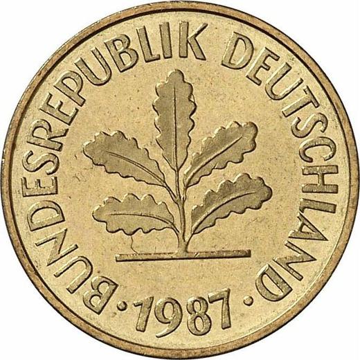 Реверс монеты - 5 пфеннигов 1987 года J - цена  монеты - Германия, ФРГ