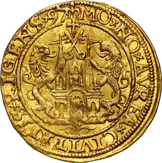 Rewers monety - Dukat 1597 "Ryga" - cena złotej monety - Polska, Zygmunt III