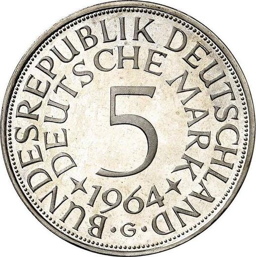 Аверс монеты - 5 марок 1964 года G - цена серебряной монеты - Германия, ФРГ