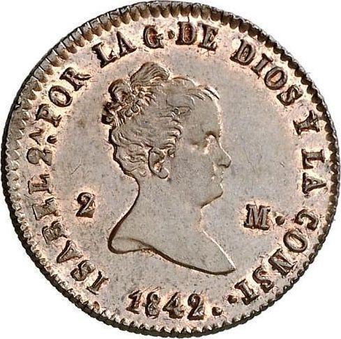 Аверс монеты - 2 мараведи 1842 года - цена  монеты - Испания, Изабелла II