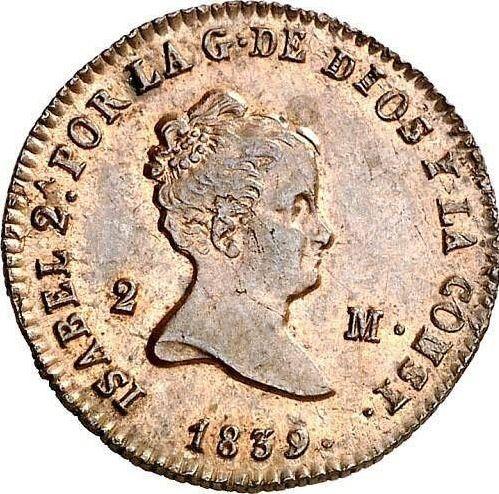 Аверс монеты - 2 мараведи 1839 года - цена  монеты - Испания, Изабелла II