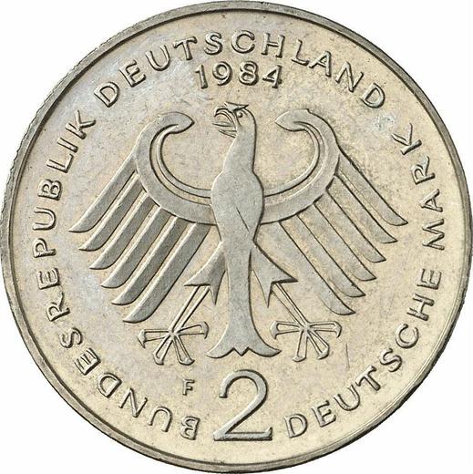 Rewers monety - 2 marki 1984 F "Theodor Heuss" - cena  monety - Niemcy, RFN