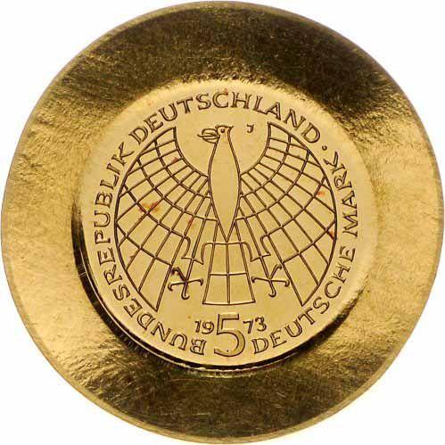 Rewers monety - 5 marek 1973 J "Kopernik" Złoto - cena złotej monety - Niemcy, RFN
