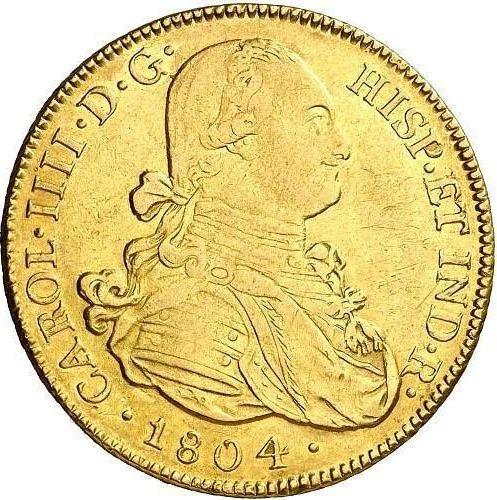 Аверс монеты - 8 эскудо 1804 года PTS PJ - цена золотой монеты - Боливия, Карл IV