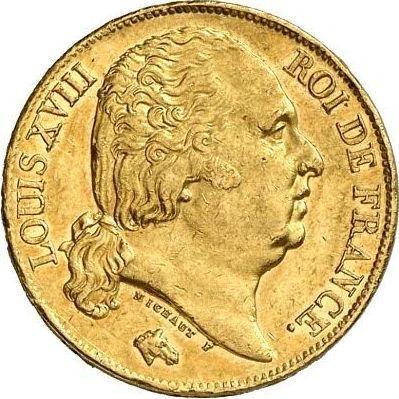 Аверс монеты - 20 франков 1819 года T "Тип 1816-1824" Нант - цена золотой монеты - Франция, Людовик XVIII