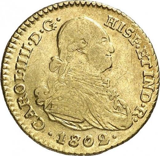 Аверс монеты - 1 эскудо 1802 года NR JJ - цена золотой монеты - Колумбия, Карл IV