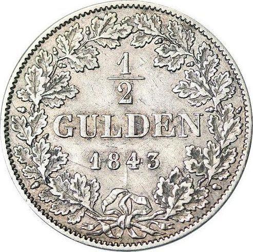 Rewers monety - 1/2 guldena 1843 - cena srebrnej monety - Bawaria, Ludwik I