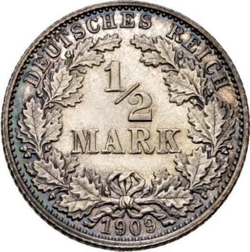 Аверс монеты - 1/2 марки 1909 года D "Тип 1905-1919" - цена серебряной монеты - Германия, Германская Империя